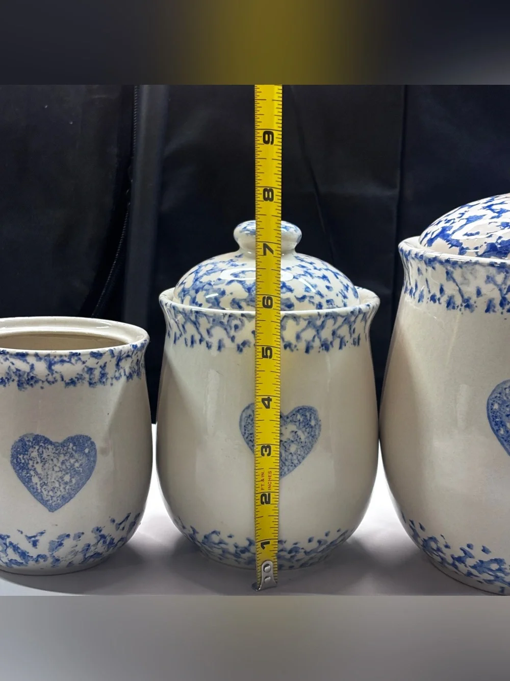 3 VTG Tienshan Folk Craft Cottage Sponge Ware Ceramic Jars Canisters Country